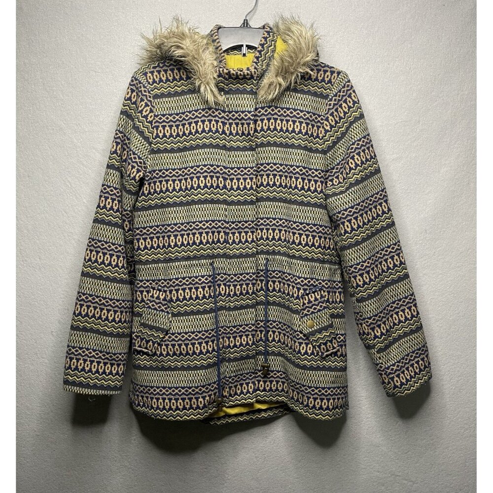 Mossimo Aztec Parka Womens L Wool Blend Jacket Hooded Full Zip Snap Lined Coat